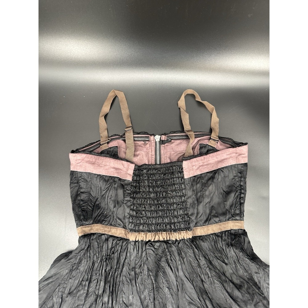 Free People Mini Dress Sz 6 Black Boho Smocked‎ Back Zip Front Removable Straps - Picture 2 of 11